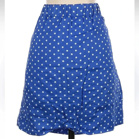 J. Crew Boardwalk Blue Polka Dot 100% Linen Stretchy Pinup Skirt Size 4 Small S - Picture 3 of 6